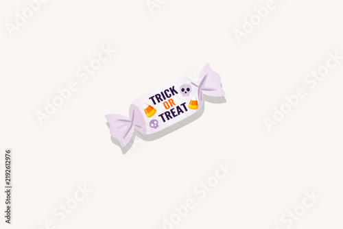 Trick or Treat Wrapped Halloween Candy with Corn and Skulls Vector