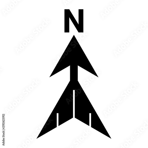 Black north arrow symbol. Direction sign for map