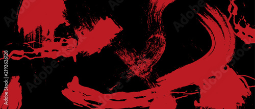 Abstract dynamic intense neon red fluid marble brush texture isolated on dark black background for dramatic cover art, poster design, and gaming banner