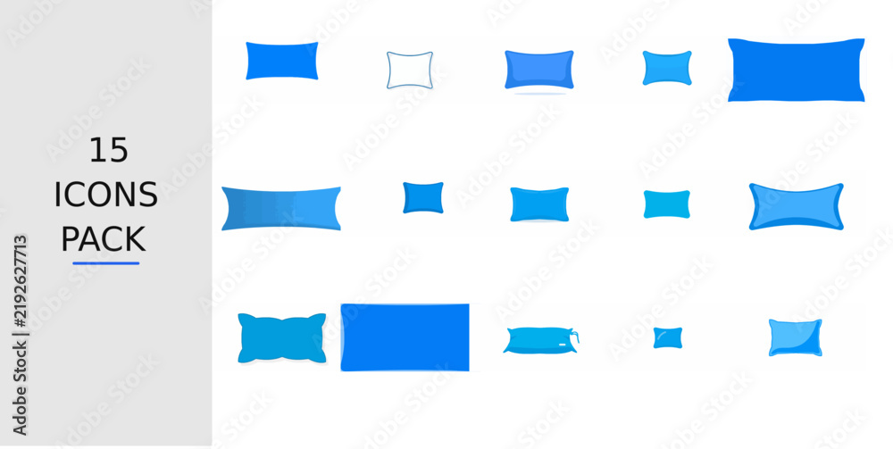 Obraz premium Blue Flat Pillow Icon – Solid Blue Vector Symbol for Apps, Websites, UI Kits, Mobile Interfaces, Presentations, Infographics and Modern Digital Design Projects