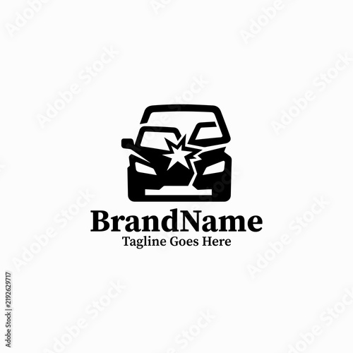 Emergency Car Crash Vector Logo — Black Image Road Hazard Mascot Isolated on White Background