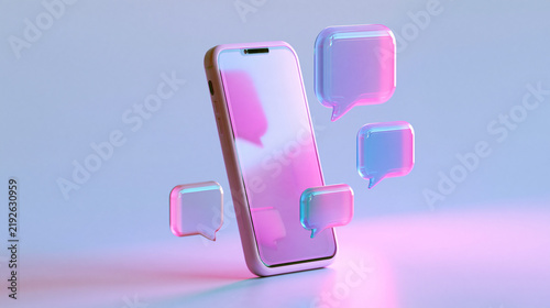 Modern Smartphone with Floating Glass Message Bubbles 3D Render
