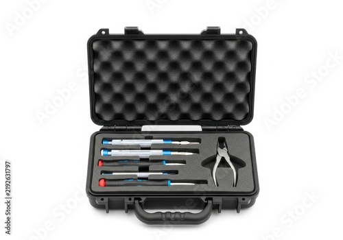 Precision tool kit in foam padded case