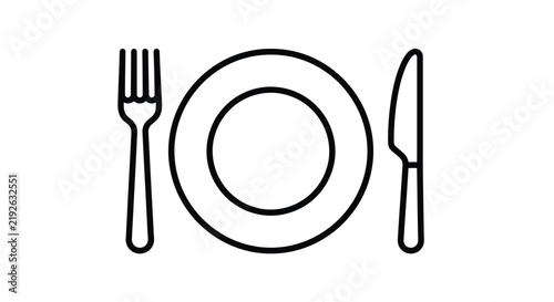 Fork plate and knife line icon on a white background