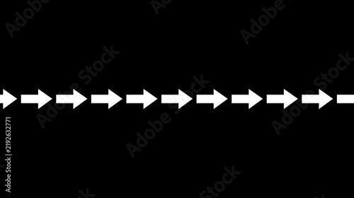 White directional arrows moving across a black background, ideal for presentations, transitions, tutorials, navigation and motion graphics.