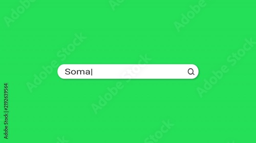 Green screen search bar typing animation with Somalia travel query. Flat minimal chroma key design. Perfect for travel, news, social media and marketing content.