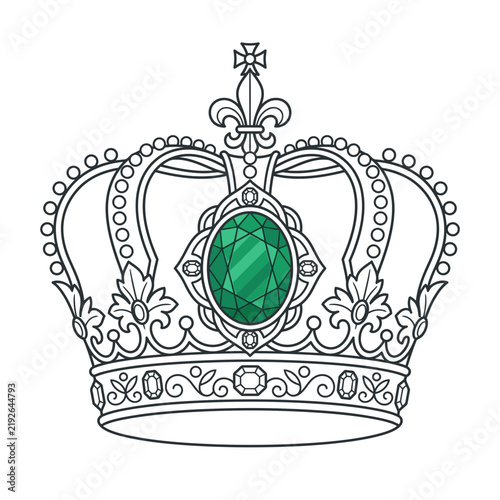 Ornate Royal Crown with Emerald Jewel Isolated