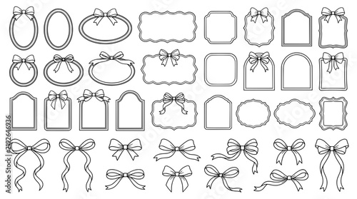 Fotografía Collection of decorative ribbon frames and bows black vector illustration