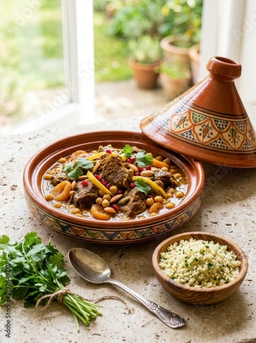 Moroccan lamb tagine with couscous and fresh herbs