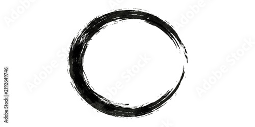 A black ink brushstroke forms an imperfect circle, embodying the Zen ensō symbol, representing enlightenment, strength, elegance, the universe, and the void.
