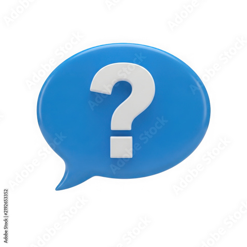 Blue speech bubble icon with a white question mark symbol for communication