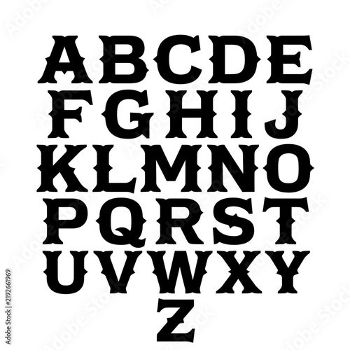 The full English alphabet in black uppercase Western-style, seriffed letters is presented on a plain white background, with the 'Z' letter positioned alone at the bottom.
