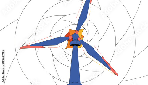 wind turbine, blue and orange colors, abstract background