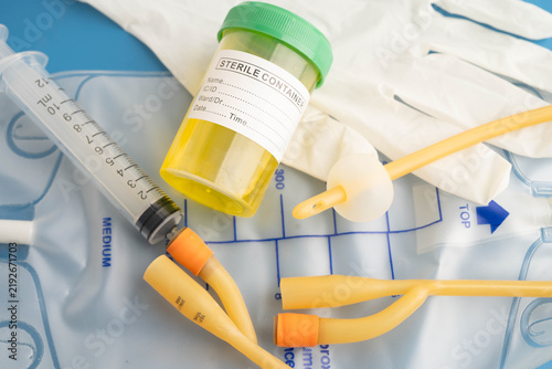 Foley catheter and urine drainage bag collect urine for disability or patient in hospital.