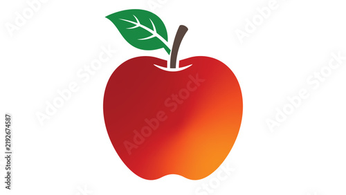 Stylized red apple with gradient shading, Organic fruit icon with green leaf detail, Vibrant health food graphic. Minimalist produce illustration for grocery and diet themes.