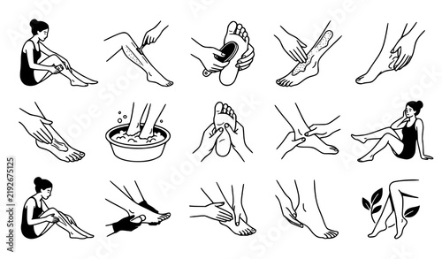 Women Leg Foot Care Beauty Spa Massage Skincare Vector Collection