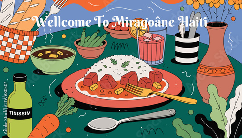 Welcome To Mirago?ne Haiti: Vibrant Haitian Food and Culture Illustration