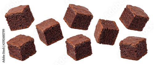 Chocolate brownie cubes isolated on transparent background