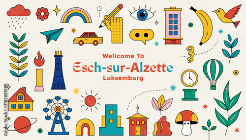 Vibrant City Icon Collage: Esch-sur-Alzette Luxembourg - Travel & Lifestyle
