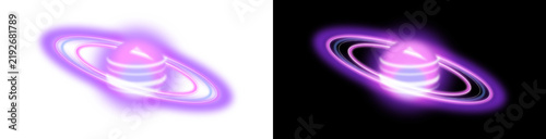 Fotografie Glowing purple planet with rings, celestial body with bright light effects, spac