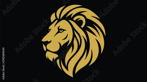 Golden lion head silhouette vector illustration featuring a bold majestic design on a deep black background