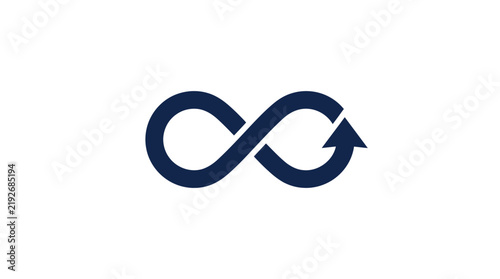 Infinity loop arrow symbol represented as a dark blue flat vector graphic icon