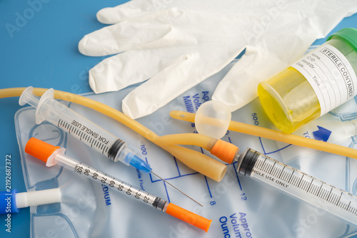 Foley catheter and urine drainage bag collect urine for disability or patient in hospital.
