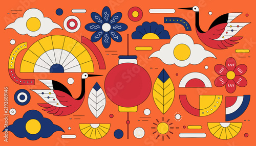 Vibrant illustration of japanese inspired elements