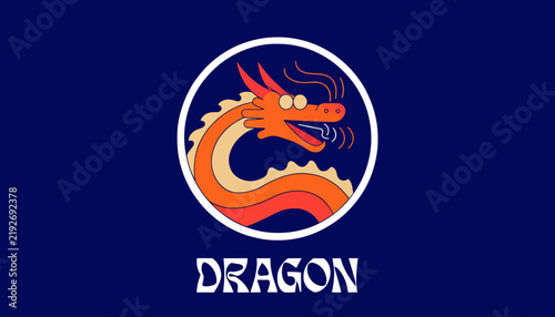 Stylized Dragon Head Emblem with Text on Dark Blue Background