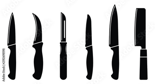 Collection of various knife silhouettes against a white background