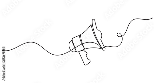 Megaphone continuous line art, single line marketing announcement, promotion message concept, editable stroke outline vector