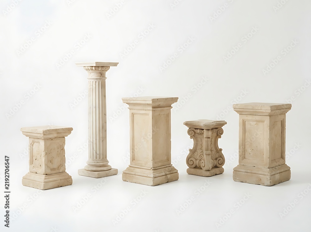 Obraz premium Vintage style stone pillars and columns on white background