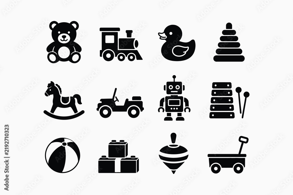 Obraz premium Collection of Childrens Toys Icons Vector Illustration.