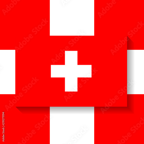 Swiss flag cross icon on geometric red and white background paper layer