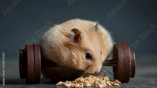 authentic human lifestyle concept Funny Hamster Lifting Weights, Cute Rodent Fitness Workout Motivation Video modern commercial stock usage