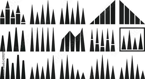 Set of various black and white skyscraper silhouettes and urban city skyline building icons for architectural design projects