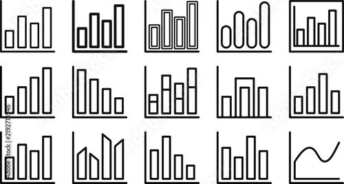 Collection of various hand drawn bar charts and a line graph isolated on a white background