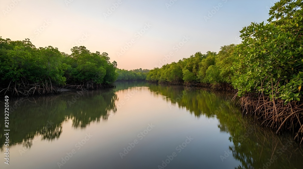 Fototapeta premium Goa Riverside Mangrove Forest Waterway View