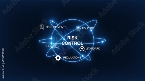Risk control and corporate compliance digital concept with rotating globe and corporate governance business strategy