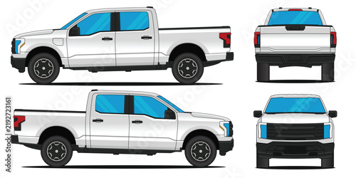 Car vector of a pickup lightning - Car mockup illustration for branding on isolated white background. Side, Front, Rear, Top views.ai