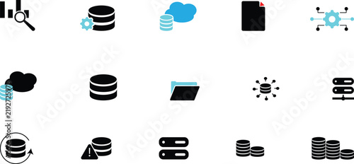 Plakat Database and cloud storage vector icon set for server computing network data management and analysis technology