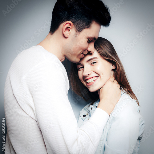 Love. Young couple hugs, have fun and vibing together , polaroid film style. Togetherness, family, relationship