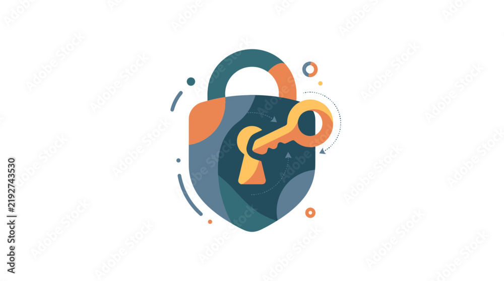 Fototapeta premium Padlock Shield Icon with Key Unlocking Digital Data Security Concept