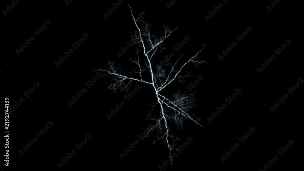 Fototapeta premium Dense tree-like branching lightning bolts on pure black background