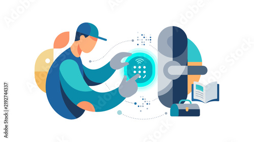 Locksmith Installing Smart Electronic Door Lock with Digital Keypad