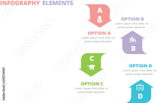 Infographic arrows. Business template with 4 steps, options, parts. Can be used for diagram, chart