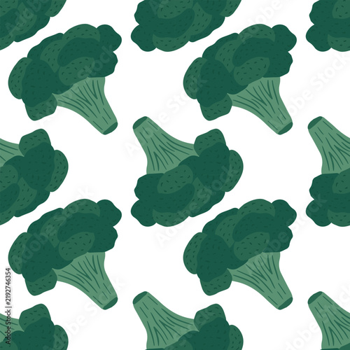 Broccoli Vector Seamless Pattern with Green Vegetable Illustrations. Broccoli vector seamless pattern on white background