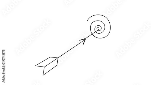 Arrow hitting target center spiral one line art animation, continuous line drawing business goal success archer arrow motion, accurate focus achievement abstract 4k self-drawing video