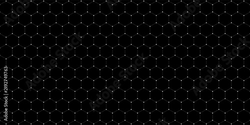 Black background. Dark hexagon carbon fiber texture. Navy blue honeycomb metal texture steel background. Web design template vector illustration EPS 10.