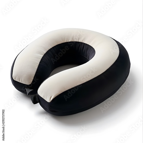 Black and white patterned neck pillow with a soft cushioned design, ideal for travel, relaxation, comfort, sleep, and ergonomic support.